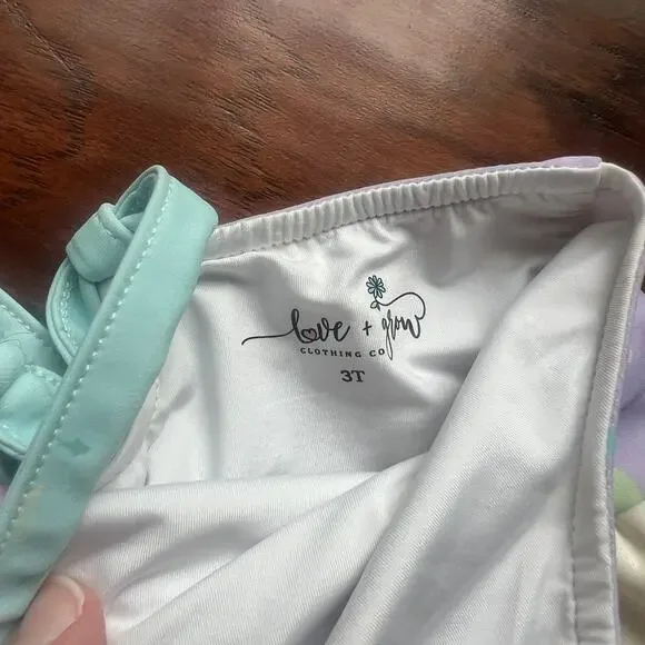 Love & Grow Clothing Co 3T Swimsuit Mermaid 2 Piece Ruffle Shimmer Scallop Edge - Picture 5 of 5